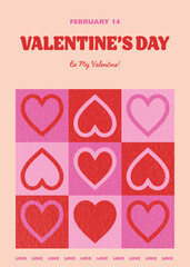 Happy Valentine&rsquo;s Day in retro style. Abstract invitation template with heart. Vector illustration