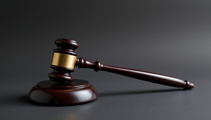 Symbol of Justice: A meticulously crafted wooden gavel rests on a minimalist backdrop, exuding authority and representing the heart of legal proceedings. 