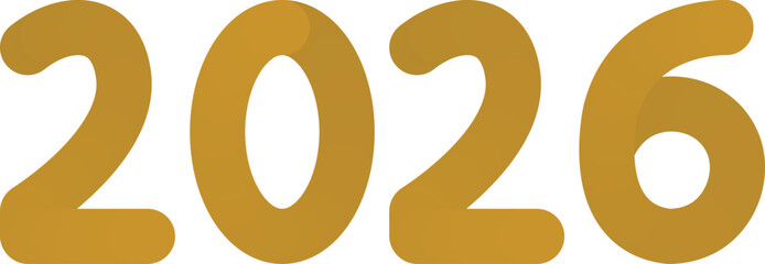 2026 Gold Vector Numbers, Modern Year 2026 Typography Graphic for New Year & Celebration, gold 2026 on transparent background 
