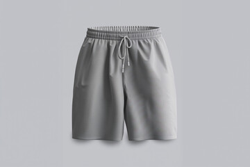 Gray athletic shorts with drawstring and elastic waistband