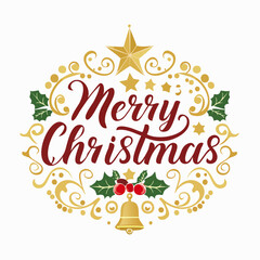 Elegant merry christmas greeting with ornate gold swirls and festive embellishments