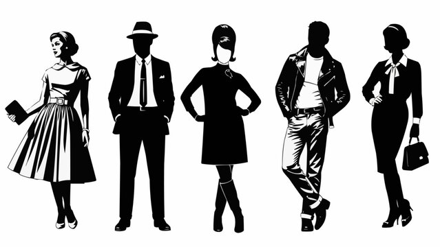 Vintage Fashion Silhouettes of Men and Women in Classic Styles.