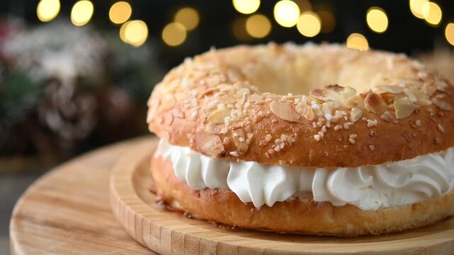 Traditional Roscon de Reyes Cake with Candied Fruit and Sugar