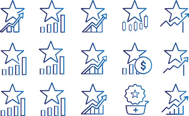 Visual representation of business growth and success with stars charts and upward trending graphs shown