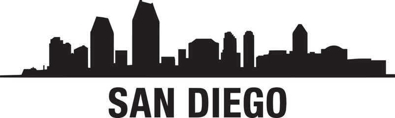 San diego cityscape skyline black silhouette simple vector illustration modern urban travel postcard. © Bakalia