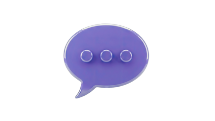 3D Purple Speech Bubble with Dots on White Background