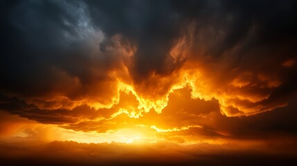 Fototapeta premium Dramatic sunset overcasting clouds scenic landscape nature photography vibrant colors atmospheric viewpoint tranquility concept