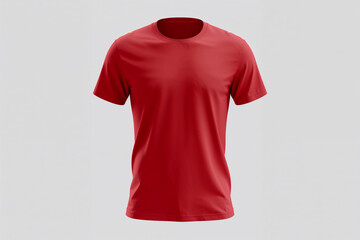 Red T- Shirt Front View on Gray Background