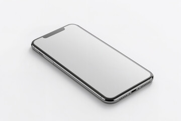 Silver smartphone with light gray screen on white background