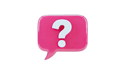 3D Question Mark in Pink Speech Bubble on White Background
