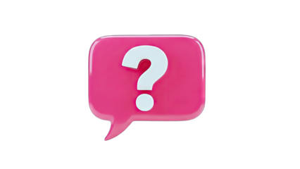 3D Question Mark in Pink Speech Bubble on White Background