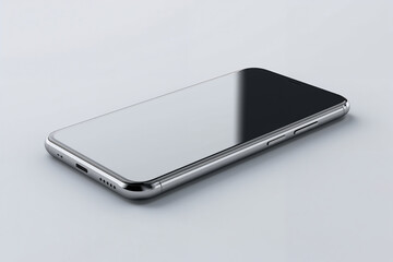 Silver Smartphone with Reflective Screen on Gray Surface