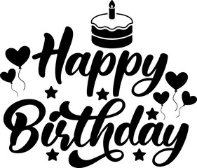 Happy Birthday typography design on plain white transparent isolated background for card, shirt, hoodie, sweatshirt, apparel, tag, mug, icon, poster or badge