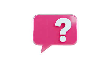 3D Question Mark in Pink Speech Bubble on White Background