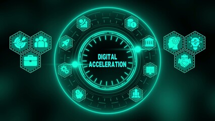 Digital acceleration concept with neon green on dark background business technology