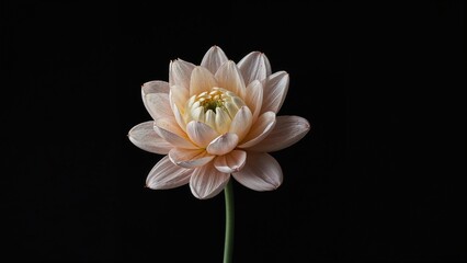 Obraz premium Single flower bloom on a stalk against a black background. Nature and botany, botanical beauty, floral concept. The beauty and delicacy of flowers.