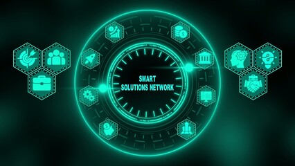 Smart solutions network concept with glowing teal and clock glowing teal clock business