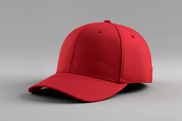 Textured Red Baseball Cap on Gray Studio Background