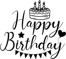 Happy Birthday typography design on plain white transparent isolated background for card, shirt, hoodie, sweatshirt, apparel, tag, mug, icon, poster or badge