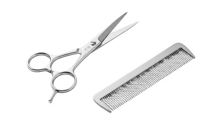 Silver Metal Barber Scissors and Comb on Black Background hairdressing grooming