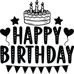 Happy Birthday typography design on plain white transparent isolated background for card, shirt, hoodie, sweatshirt, apparel, tag, mug, icon, poster or badge