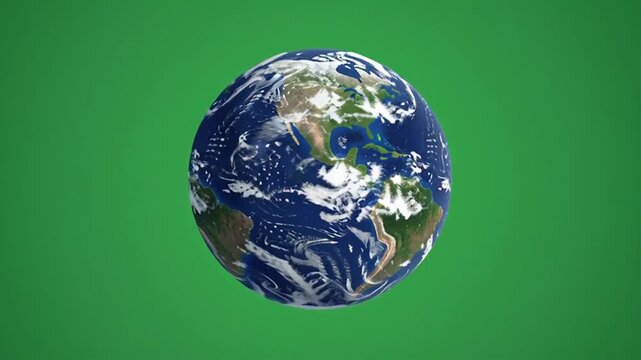 3d earth globe rotating on green screen background chroma key
