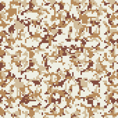 Pixel camo. Seamless digital camouflage pattern. Military texture. Brown desert color. Fabric textile print designs.	
