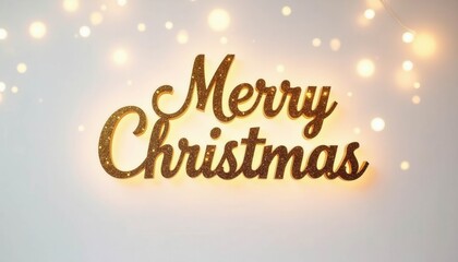 Lights Shine on Merry Christmas Sign With Sparkles in Background for Holiday Season Celebration