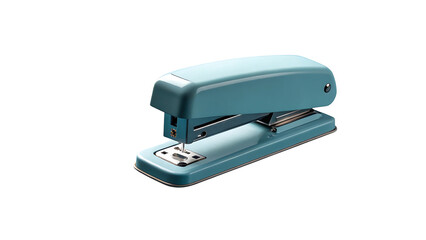 Stapler on the Desk: A sleek, teal stapler, a staple of every office, sits ready for work. A symbol of organization and efficiency, it awaits to bind important documents together.