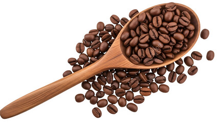 Obraz premium Brown Coffee Beans Falling Down on Wooden Spoon