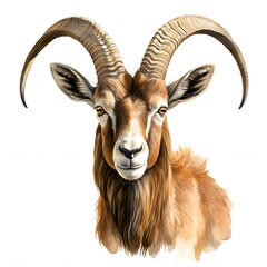 Obraz premium Watercolor portrait of a majestic urial sheep with curving horns