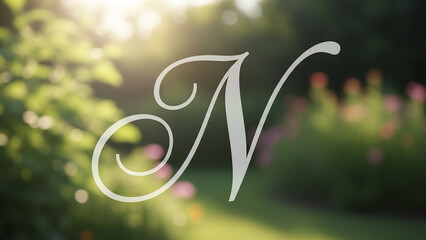 A single, elegant, script-style font initial (like N for Noel) as a large, transparent watermark in the center