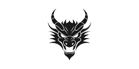 This fierce tribal dragon tattoo design features a black vector illustration of a dragon head symbol combined with fire and dragon art for a powerful mascot icon.