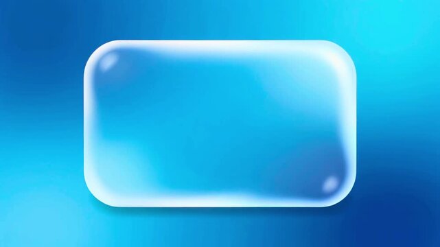 Transparent rounded rectangle glass frame background, realistic liquid glassmorphism user interface, abstract empty frosted plate on blue fluid gradient backdrop, blurred animated UI design loop