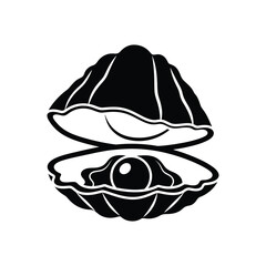 Sea shell with shiny pearl vector silhouette design art illustration