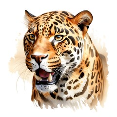 Obraz premium Watercolor painting of a majestic jaguar with an intense gaze