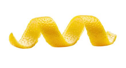 Yellow lemon peel spiral against black background citrus zest twist
