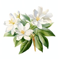 Obraz premium Elegant magnolia blossoms with leaves in the style of watercolor painting