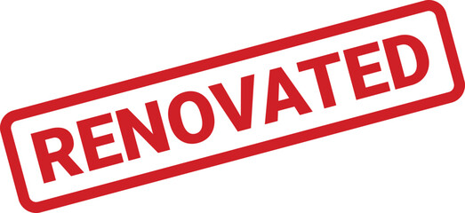 Angled Renovated Stamp in Red Border on White Background Quality Improvement Icon