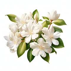 Obraz premium Elegant bouquet of white magnolia flowers with fresh green leaves