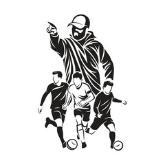 vector silhouette illustration of football soccer coach give instruction to the player
