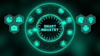 Smart industry concept with glowing green and clock green neon business