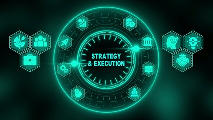Strategy and execution concept with glowing teal and clock business finance