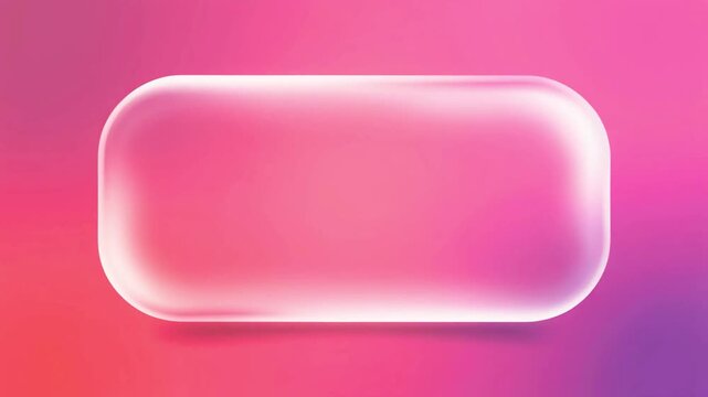 Beautiful transparent rounded rectangle glass frame background, realistic liquid glassmorphism user interface, abstract empty frosted plate on pink colorful gradient, blurred animated UI design loop