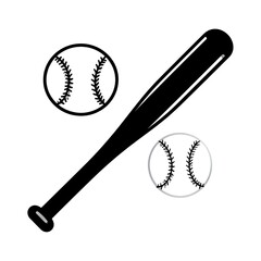 Simple black and white baseball bat and ball graphic