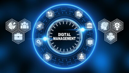Digital management concept with clock and business technology