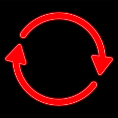 Continuous Cycle in Red Neon Glow. Recycle Or Refresh Symbol in Neon.vector illustration