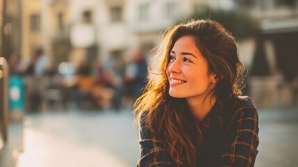 Serene Contemplation: Portrait of a young person radiating warmth and joy, bathed in the golden light of sunset, lost in pensive thought. The image captures a serene moment of reflection.