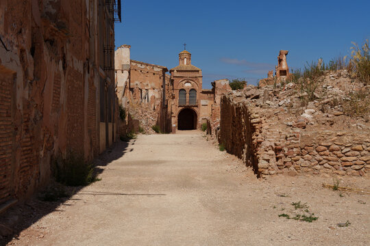 Entrance to the old town of Belchite, Aragon, Spain.
