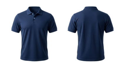 Navy Blue Polo Shirt Product Shot with Front and Back Views isolated PNG with Transparent Background